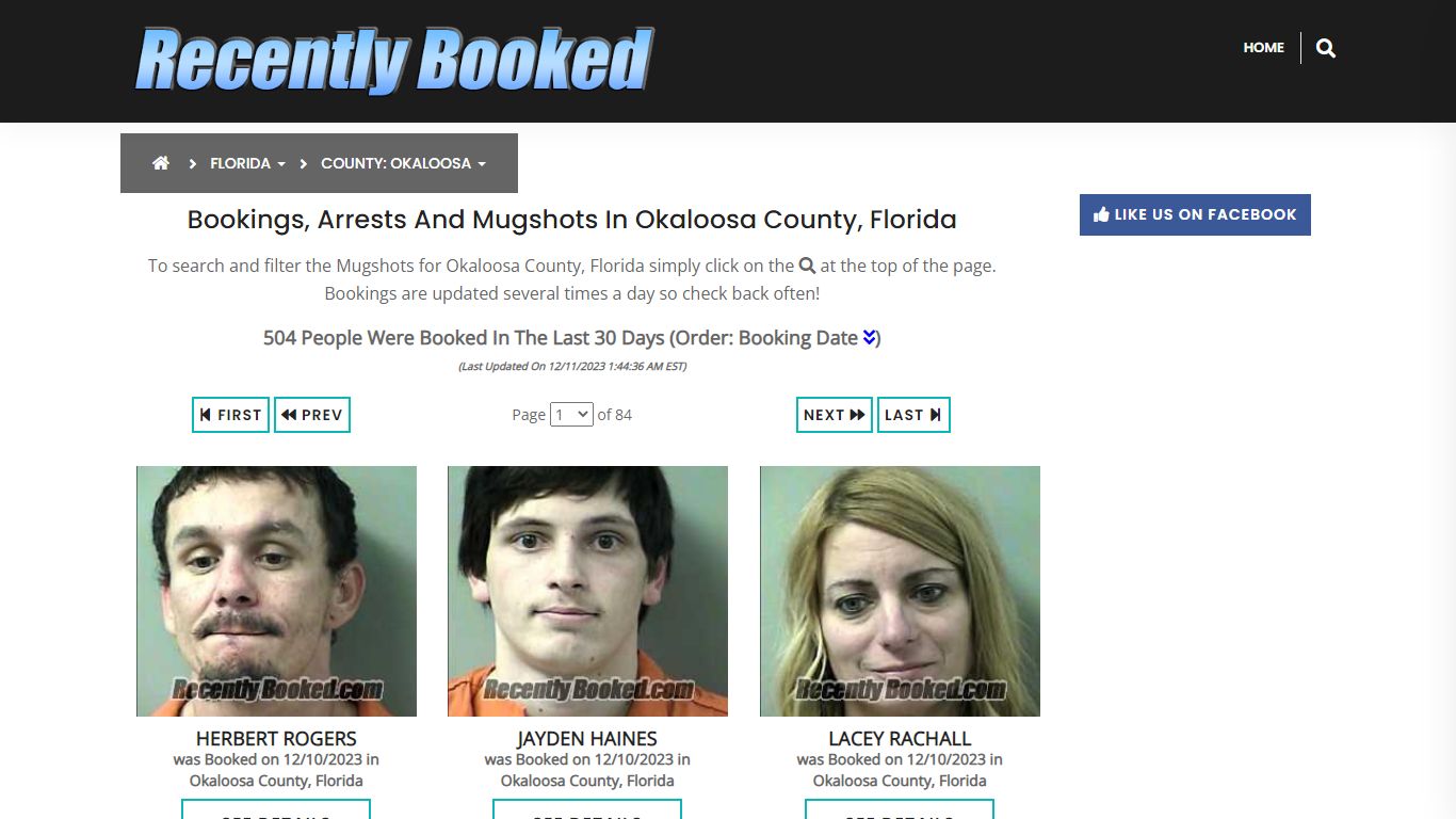 Bookings, Arrests and Mugshots in Okaloosa County, Florida